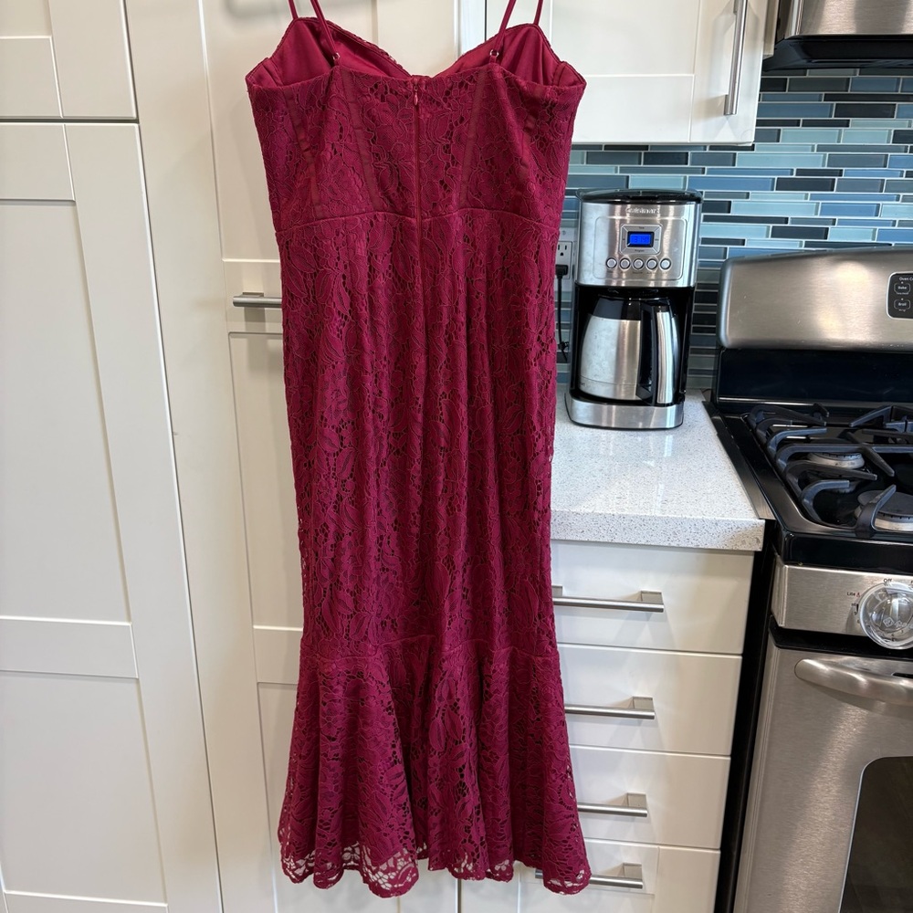 Lulu’s Found Your Love Wine Red Lace Sleeveless Trumpet Midi Dress - Picture 10 of 10